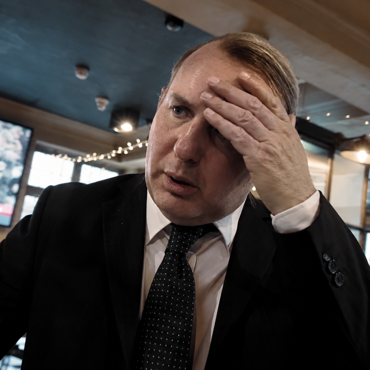 A diabetic man is seen looking flustered and unwell, as he is experiencing a 'hypo'