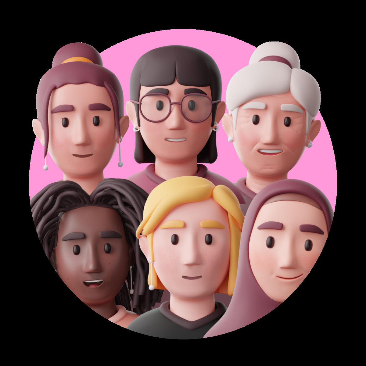 Illustration showing a group of different women