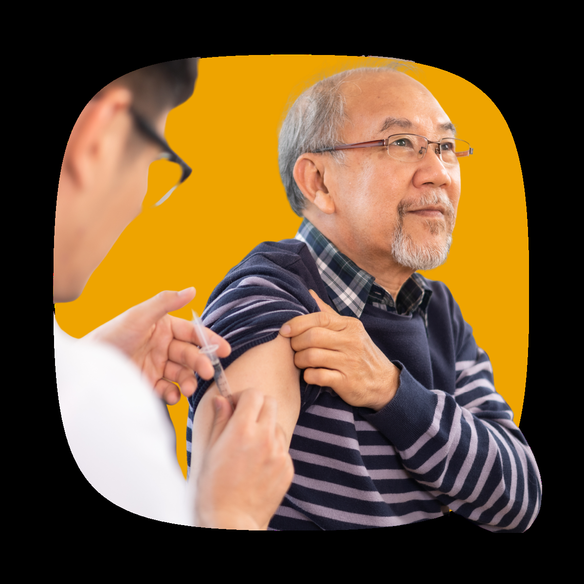 An older man receives a COVID-19 vaccination injection