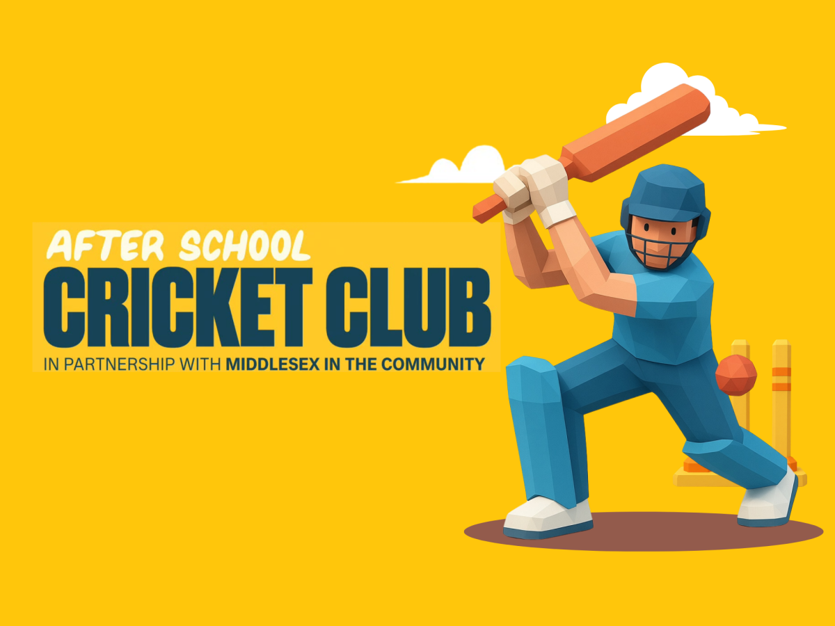 Cartoon image of a young boy playing cricket