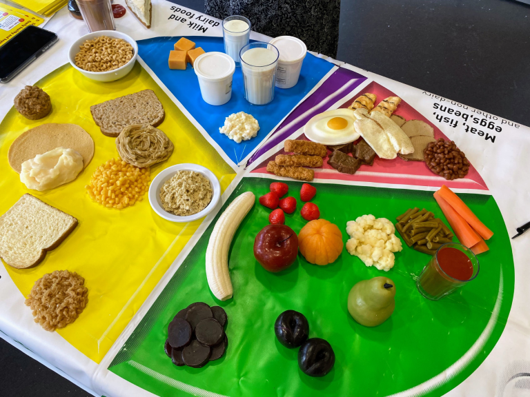 A Public Health interactive demonstration where residents are asked to sort various foods into different food groups