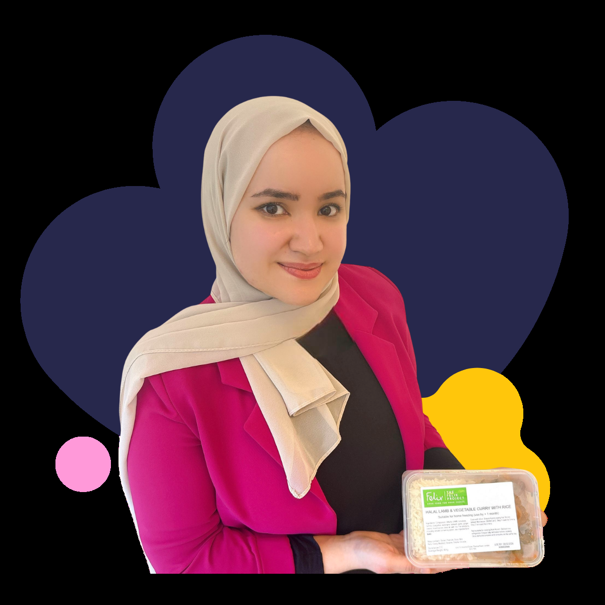 Nutritionist Shymaa holding one of the Iftar meals made at the Felix Project for the Well One Balanced Ramadan project